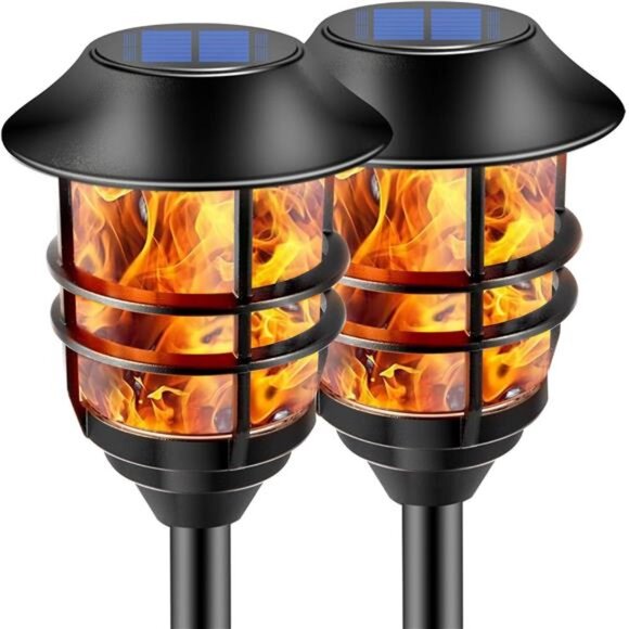 Solar Outdoor Lights Solar Torches Extra-Tall Stainless Steel Flickering - Picture 1 of 7